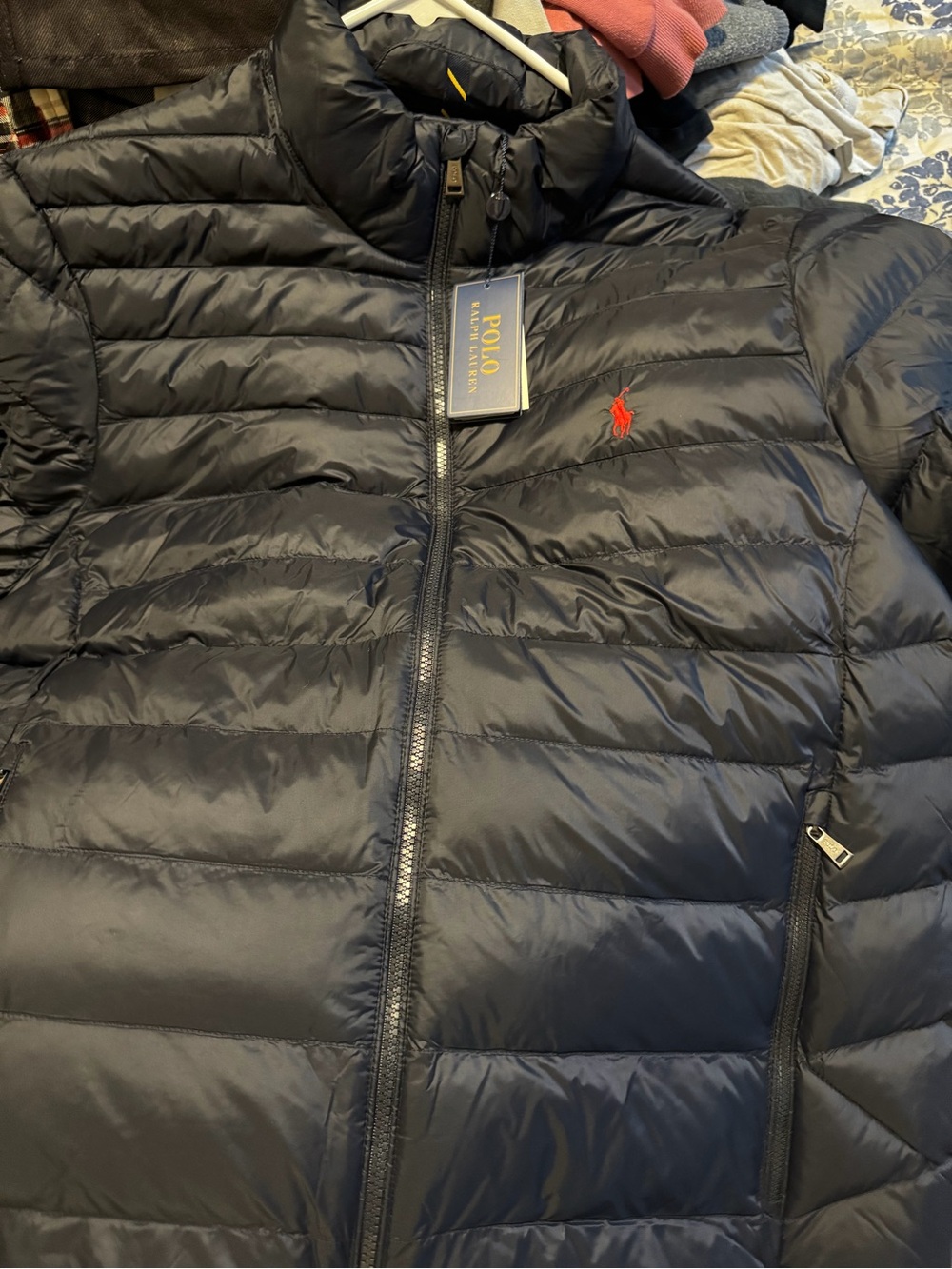 Polo by Ralph Lauren Navy Quilted Puffer Jacket with Red Pony Logo